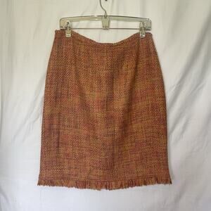 British Khaki Orange Purple Lime Tweed Lined Knee Length Pencil Skirt Size 12